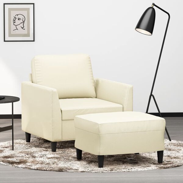 vidaXL Sofa Chair with Footstool Cream 23.6" Faux Leather