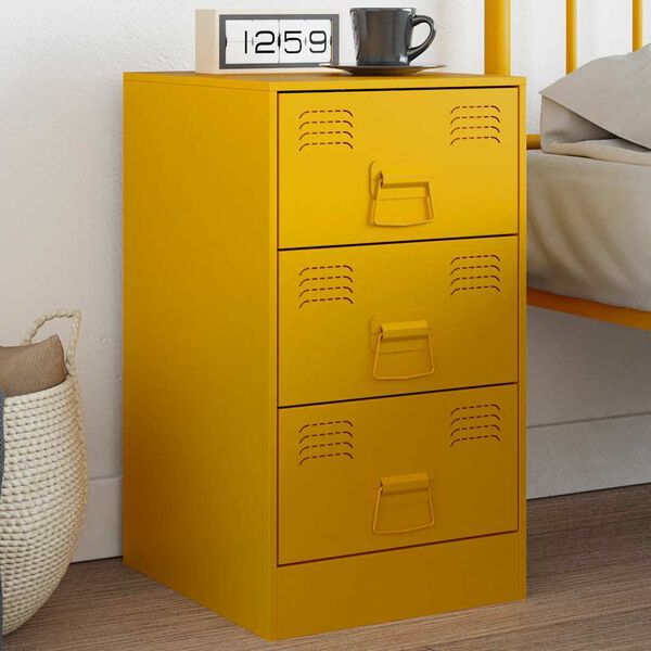 vidaXL Bedside Cabinet Mustard Yellow Cold-rolled Steel Standard