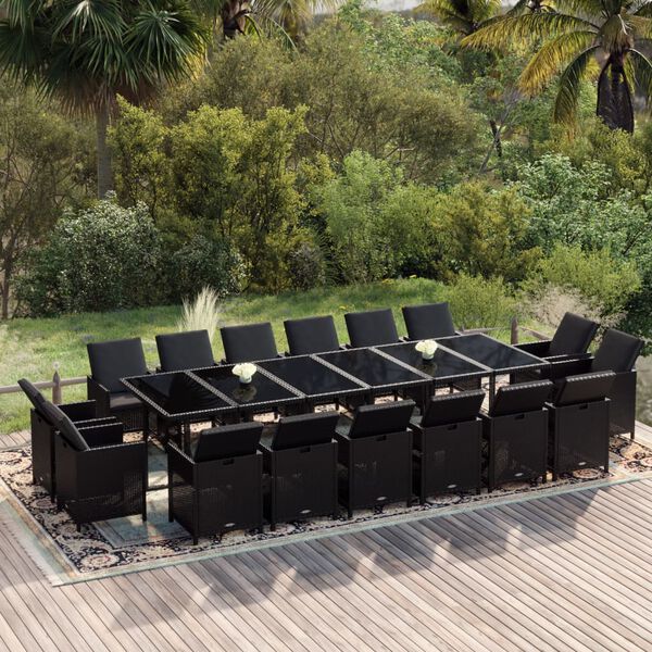vidaXL Garden Dining Set Black Poly Rattan, Steel, Tempered Glass Large