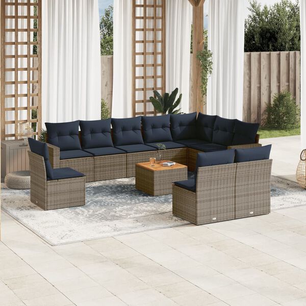 vidaXL 11 Piece Patio Sofa Set with Cushions Gray Poly Rattan