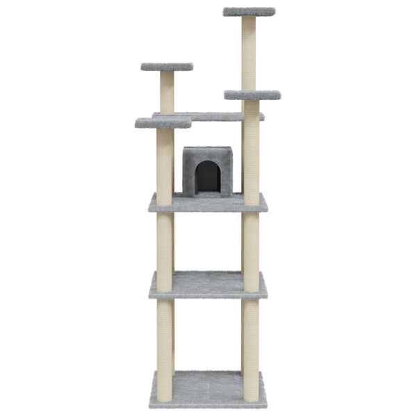 vidaXL Cat Tree Light Grey Engineered Wood, Plush, Sisal 67.3 in Tall