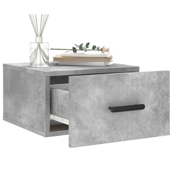 vidaXL Wall-mounted Bedside Cabinet Set of 2 Concrete grey Engineered wood
