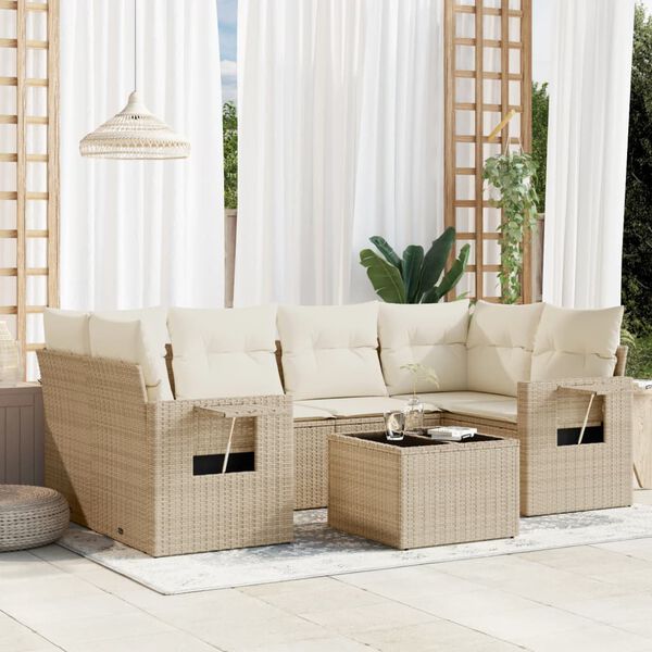 vidaXL Garden Sofa Set Beige PE rattan, powder-coated steel, tempered glass