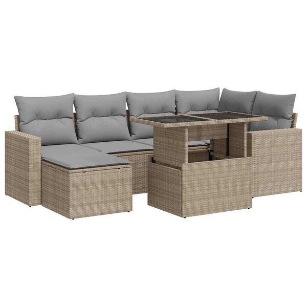 vidaXL Garden Sofa Set Beige PE rattan Large Adjustable Armrests