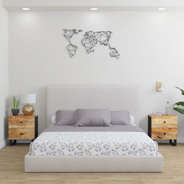 vidaXL Bedside Cabinet Set of 2 Black and Natural Wood