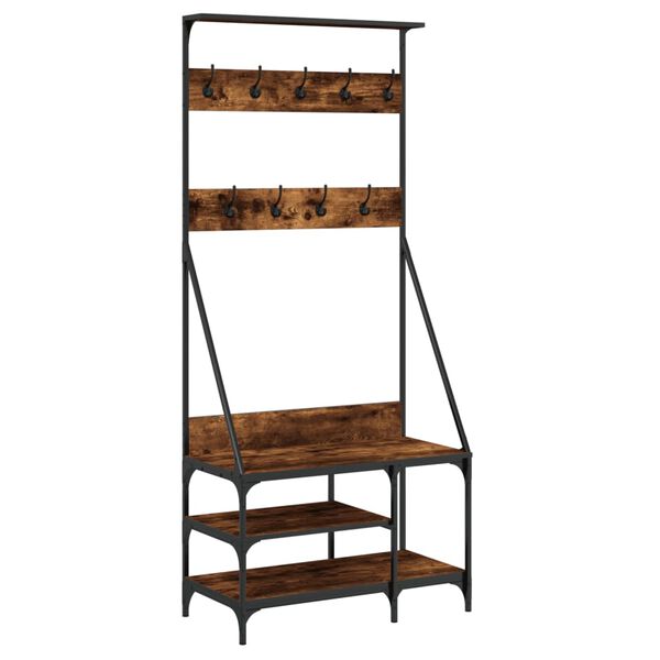 vidaXL Clothes Rack Smoked Oak Engineered wood, Metal Compact