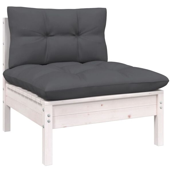 vidaXL Garden Lounge Set White Pine Wood with Dark Gray Cushions