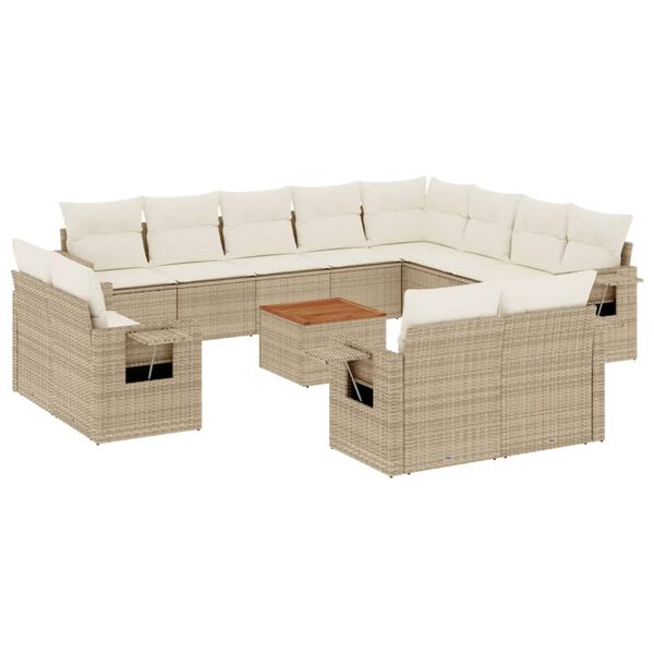 vidaXL Garden Sofa Set Beige PE rattan, powder-coated steel, acacia wood