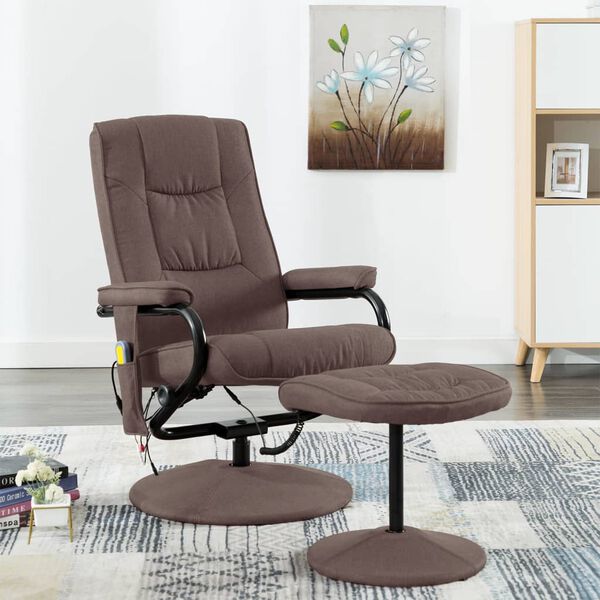 vidaXL Massage Recliner Brown Polyester Standard Swivel