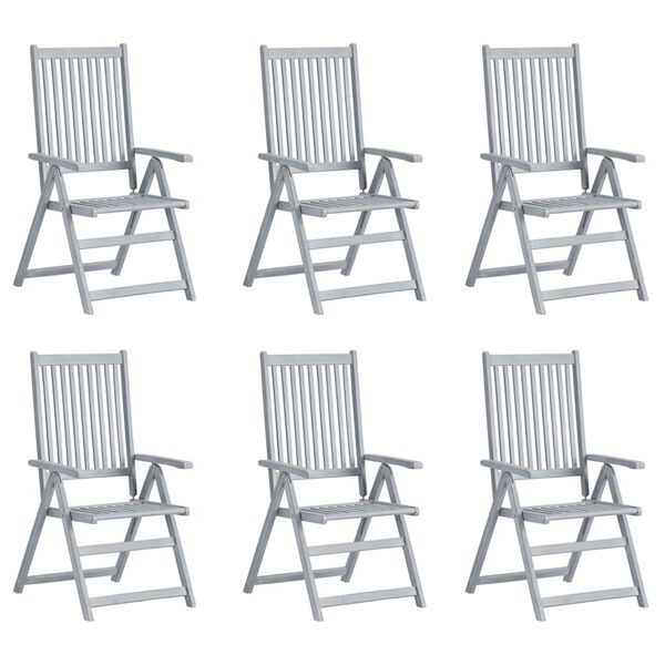 vidaXL Patio Chair Set of 6 Gray Solid acacia wood, 100% polyester