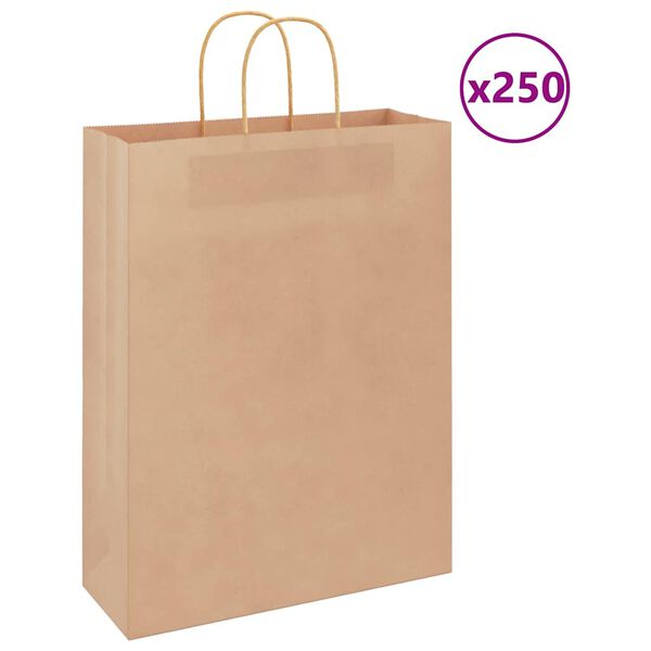 vidaXL Paper Bags 250 pcs with Handles Brown 32x12x42 cm