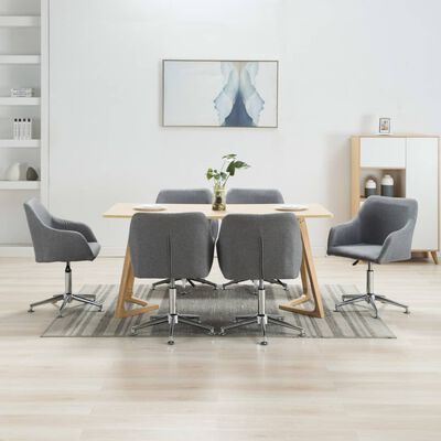 vidaXL Swivel Dining Chairs 6 pcs Light Gray Fabric
