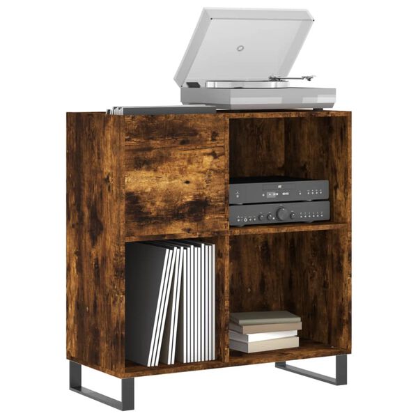 vidaXL Record Cabinet Smoked Oak Engineered Wood, Iron 33.3x15.0x35.0 in