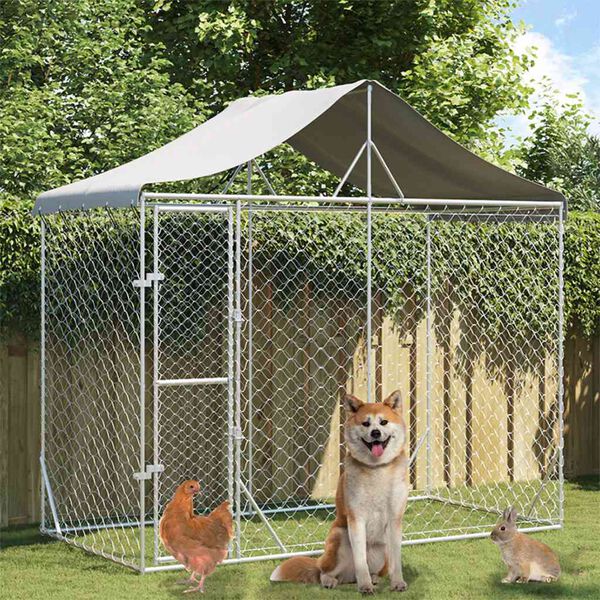 vidaXL Outdoor Dog Kennel Silver Galvanized steel, polyethylene Large
