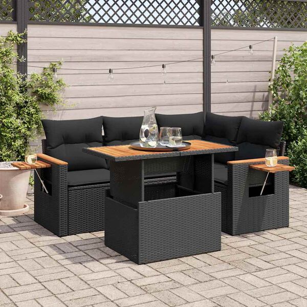 vidaXL Garden Sofa Set Black PE rattan 4 Piece Set Adjustable Feet
