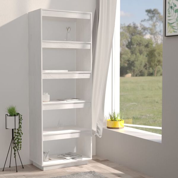 vidaXL Book Cabinet White Solid Pine Wood Medium Book Cabinet