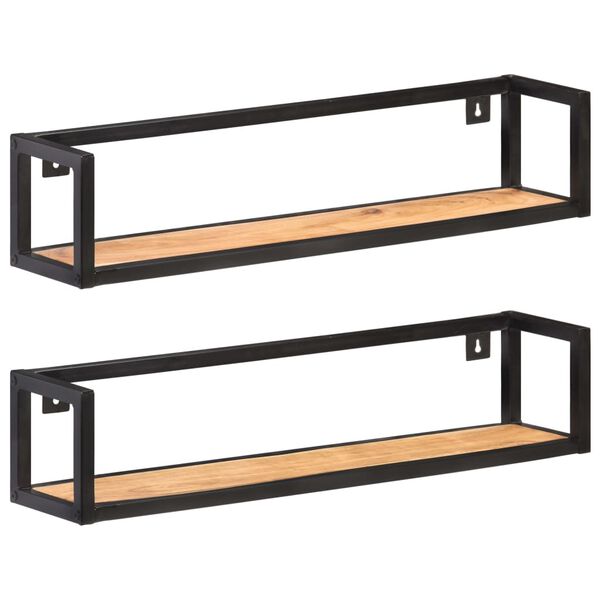 vidaXL Wall Shelf Set of 2 Black and Natural Wood Solid Acacia wood