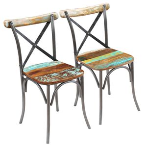 vidaXL Dining Chair Set of 2 Multicolor Solid reclaimed wood and steel
