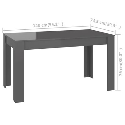 vidaXL Dining Table High Gloss Gray 55.1"x29.3"x29.9" Chipboard