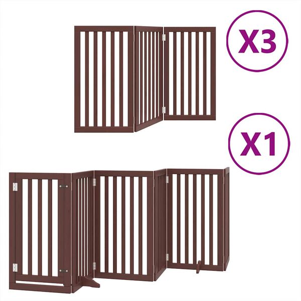 vidaXL Dog Gate Set of 15 Brown Solid Poplar wood Foldable Dog Gate
