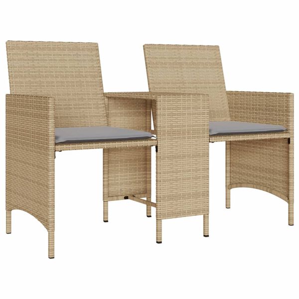 vidaXL Patio Sofa 2-Seater with Table and Stools Beige Poly Rattan