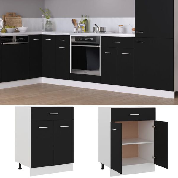 vidaXL Drawer Bottom Cabinet Black Engineered wood 23.6x18.1x32.1 in