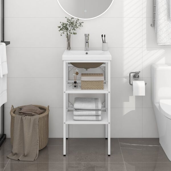 vidaXL Washbasin Frame With Basin White Ceramic basin