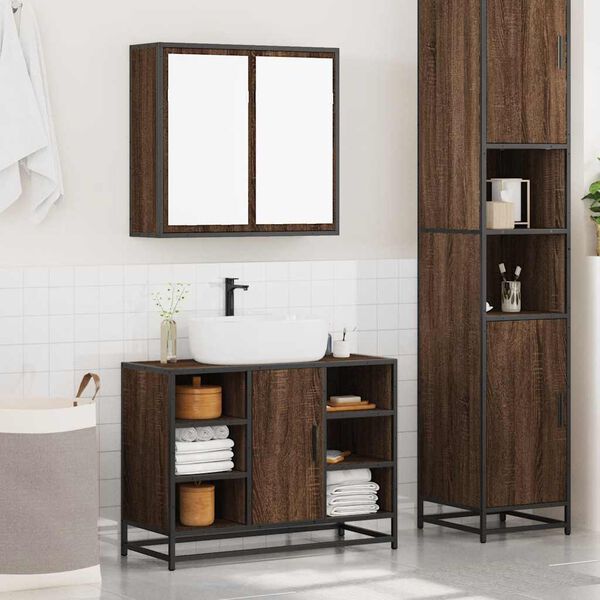 vidaXL Bathroom Furniture Set Brown Oak Engineered Wood, Metal Medium