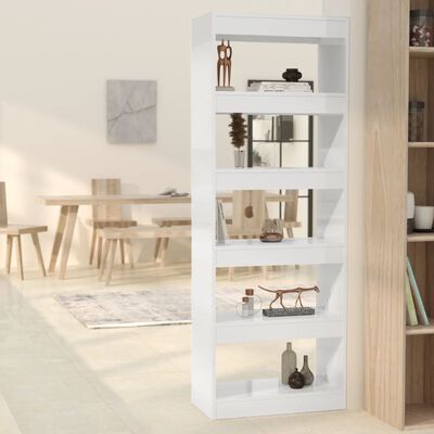 vidaXL Book Cabinet/Room Divider High Gloss White 23.6"x11.8"x65.4" Engineered Wood