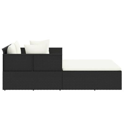 vidaXL Sunbed with Cushions Black 71.7"x46.5"x24.8" Poly Rattan