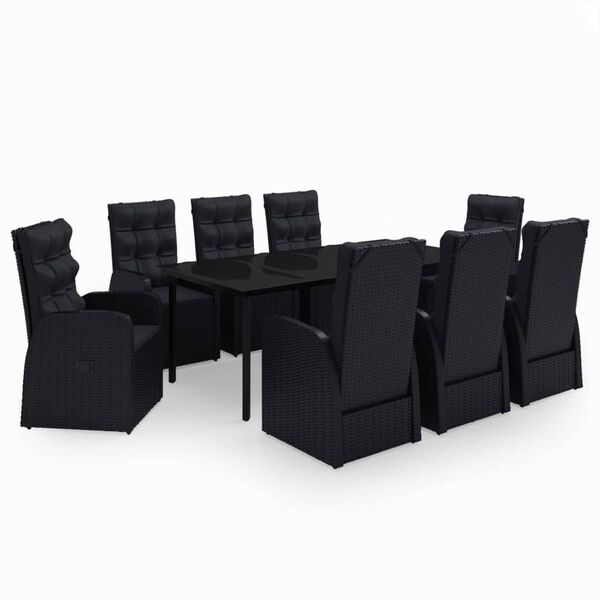 vidaXL Garden Dining Set Black PE rattan, powder-coated steel, glass Large