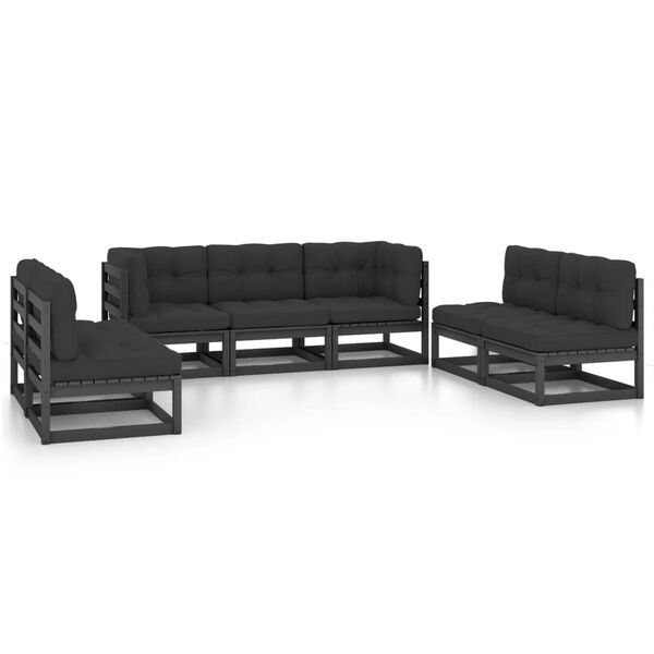 vidaXL Garden Lounge Set Black Solid Pine Wood, Fabric (100% Polyester)