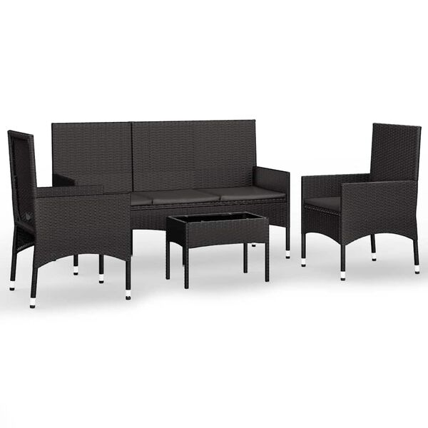 vidaXL Garden Lounge Set Black Poly Rattan Medium Durable