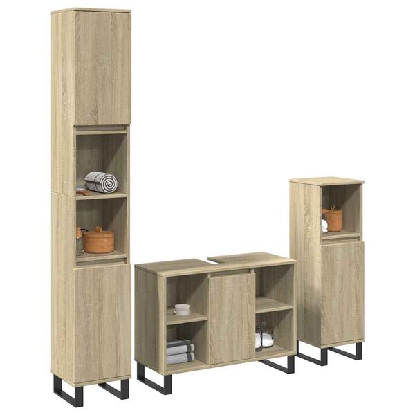 vidaXL Bathroom Furniture Set Sonoma oak Engineered wood, iron 3 piece set