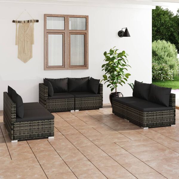 vidaXL Garden Lounge Set Gray PE rattan, powder-coated steel, plastic