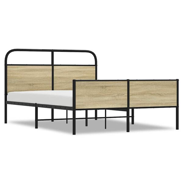 vidaXL Bed Frame Sonoma Oak Steel, Engineered Wood Full Bed Frame