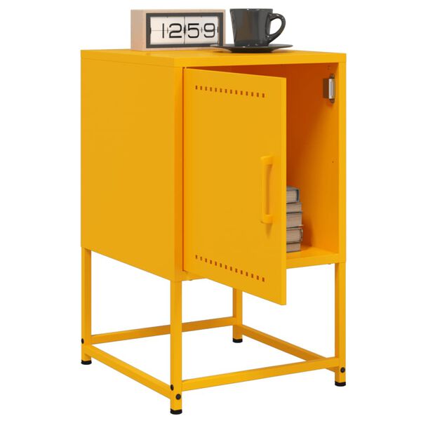 vidaXL Bedside Cabinet Set of 2 Mustard Yellow Steel Medium Storage