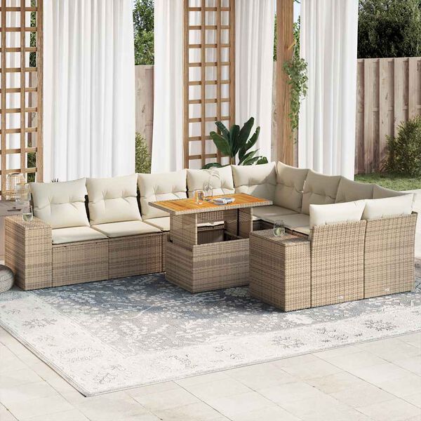 vidaXL Garden Sofa Set Beige PE rattan, powder-coated steel, acacia wood