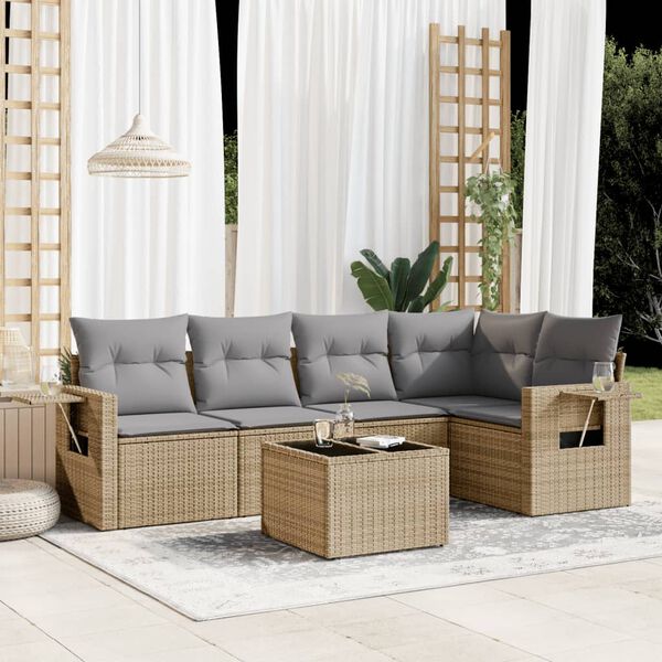 vidaXL Garden Sofa Set Beige, Light Grey PE rattan Large