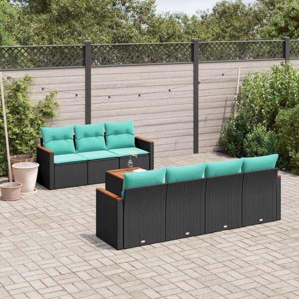 vidaXL 8 Piece Garden Sofa Set with Cushions Black Poly Rattan