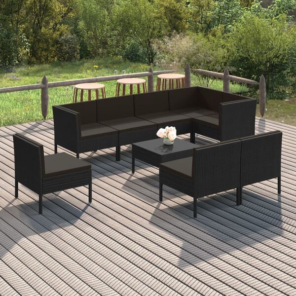 vidaXL Garden Lounge Set Black PE Rattan, Powder-Coated Steel, Polyester