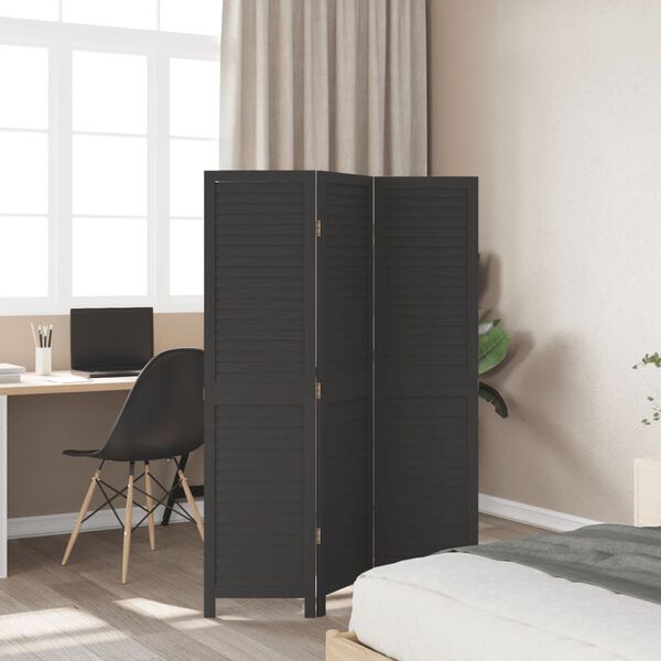 vidaXL Room Divider 3 Panels Black Solid Wood Paulownia