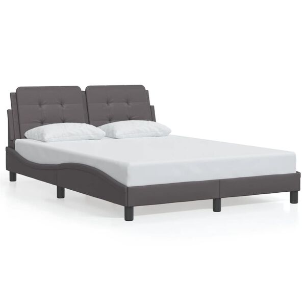 vidaXL Bed Frame Grey Faux leather, Metal, Solid pine wood, Plywood Full
