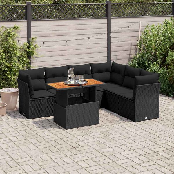 vidaXL Garden Sofa Set Black PE rattan Large Adjustable Feet