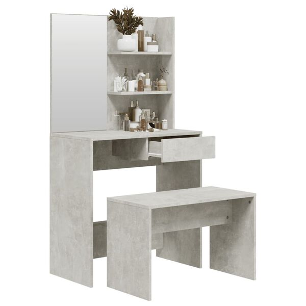 vidaXL Dressing Table Set Concrete Grey Engineered Wood Compact