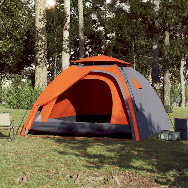 vidaXL Camping Tent Dome 4-Person Gray and Orange Quick Release
