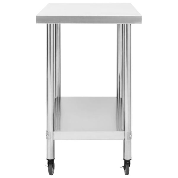 vidaXL Kitchen Work Table with Wheels 39.4"x17.7"x33.5" Stainless Steel