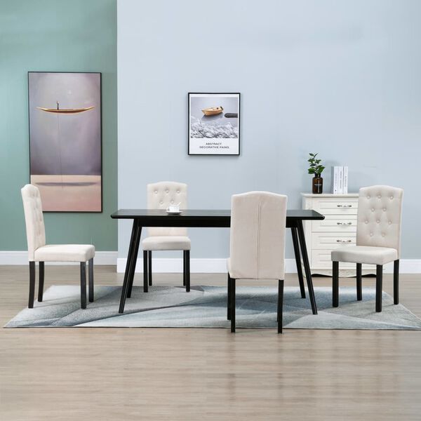 vidaXL Dining Chair Set of 4 Cream Fabric and Rubber wood