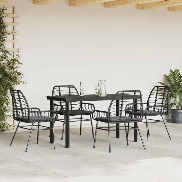 vidaXL Garden Dining Set Black PE Rattan 4-seater Removable Covers