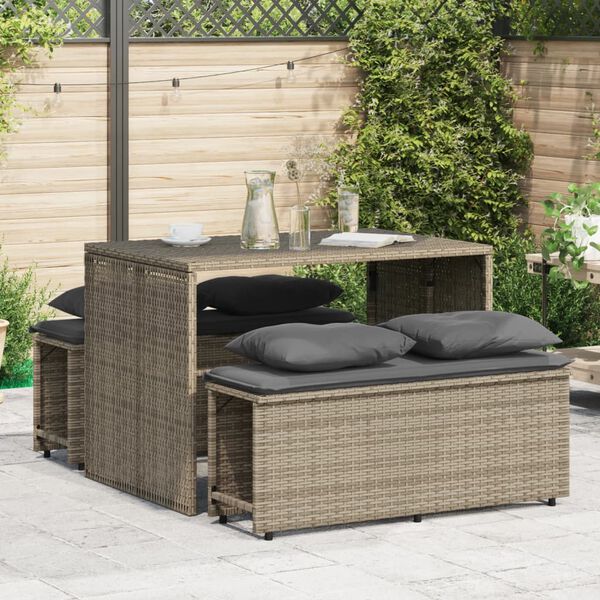vidaXL 3 Piece Patio Dining Set with Cushions Grey Poly Rattan